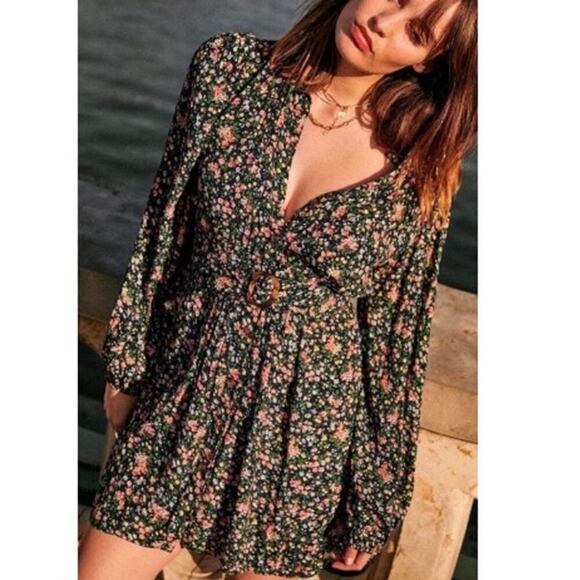 Sézane Robe Sobral Pleated Button Down Mini Shirt Dress Garden Marine Sz 34 US 2 - Picture 1 of 11